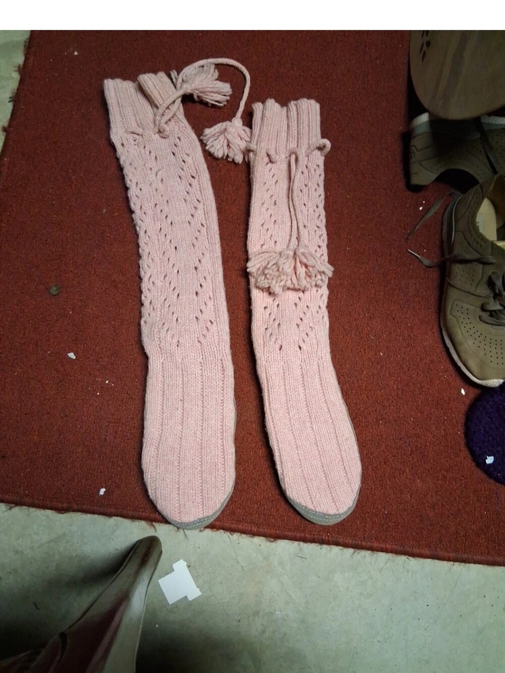 Victoria Secret Pink SWEATER KNEE HIGH SOCKS SLIPPER BOOT Pink  Large Embellish